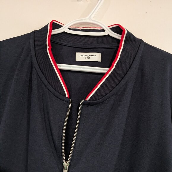 Jack & Jones + Fit Zipper Up Sweatshirt Jacket Navy Blue Size 2XL - Picture 2 of 5